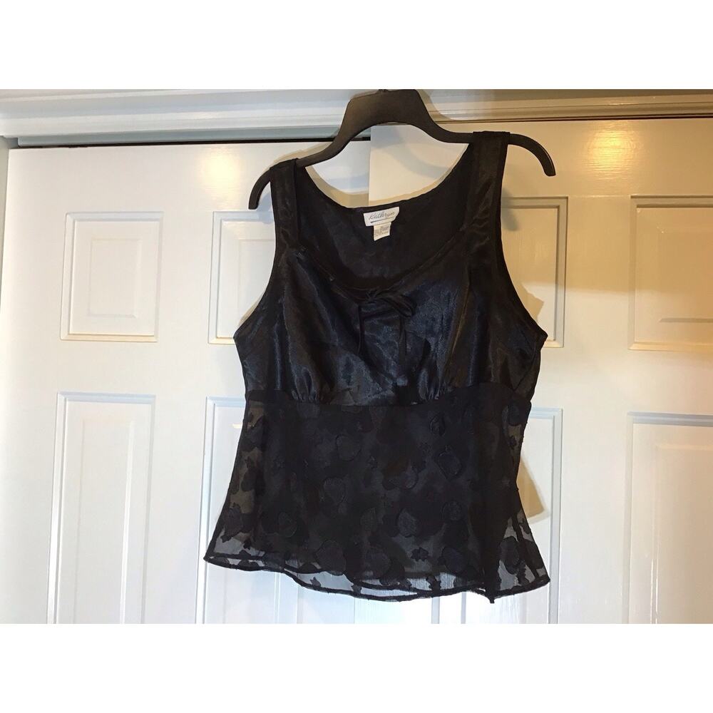 Kathryn Women XL Black Sheer Cami Tank Sheer Satin Babydoll Dainty Coquette Goth
